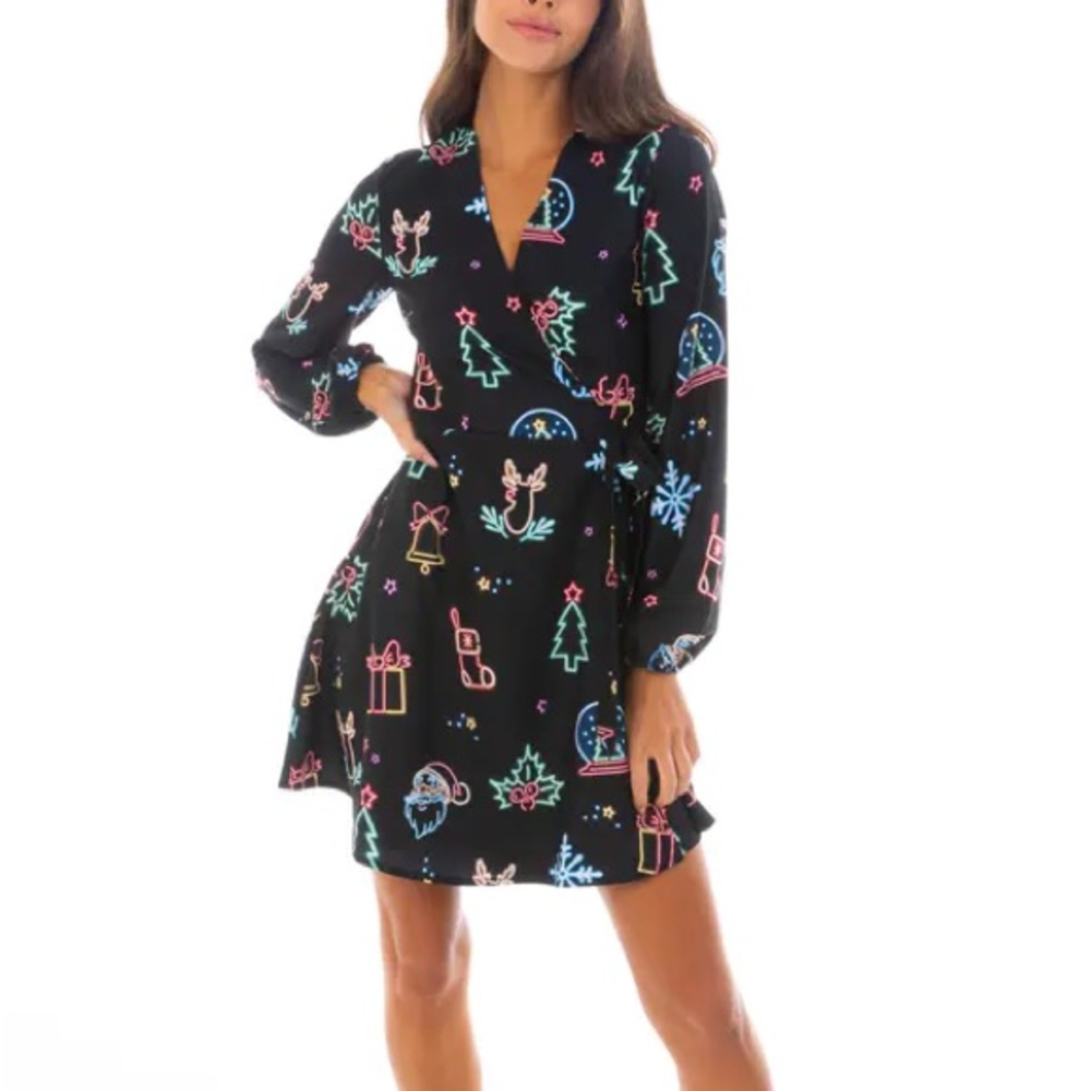Shinesty Naughty Neon Noel Wrap Dress- XL